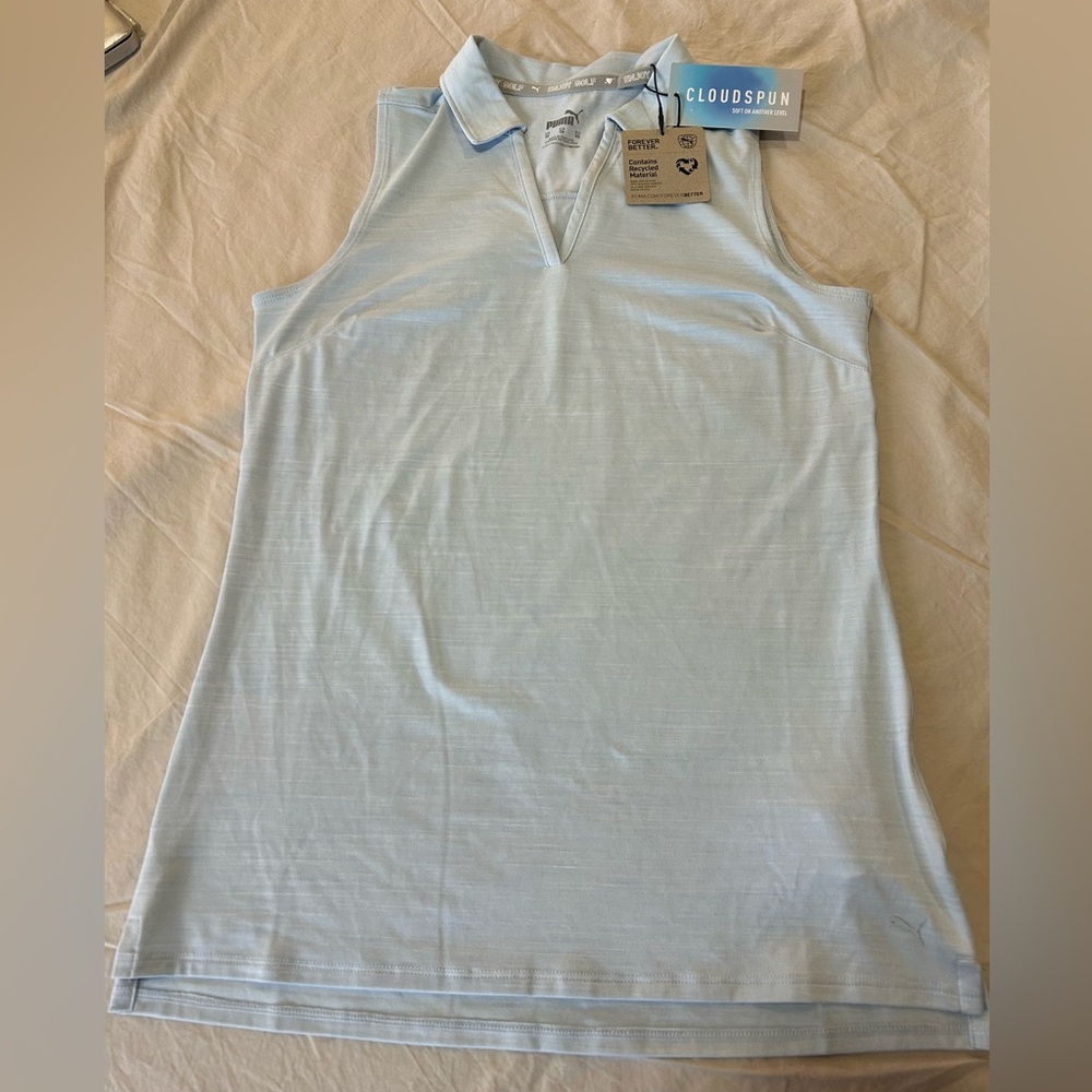 Puma Golf Cloudspun Light Blue Sleeveless Polo Shirt XS